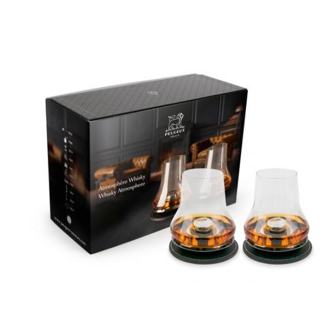 Coffret Whisky Atmosph&egrave;re : Duo 2 verres de degustation + bases r&eacute;frig&eacute;rantes